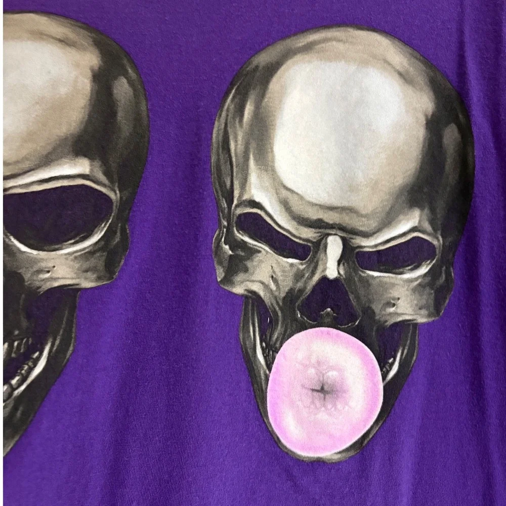 Unique Adult Unisex Happy Halloween Graphic‎ T-Shirt Skull Bubble Gum Purple XL